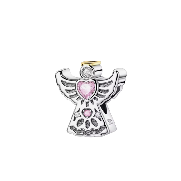 Heavenly Heart Angel Charm – Pink Heart Sterling Silver Charm