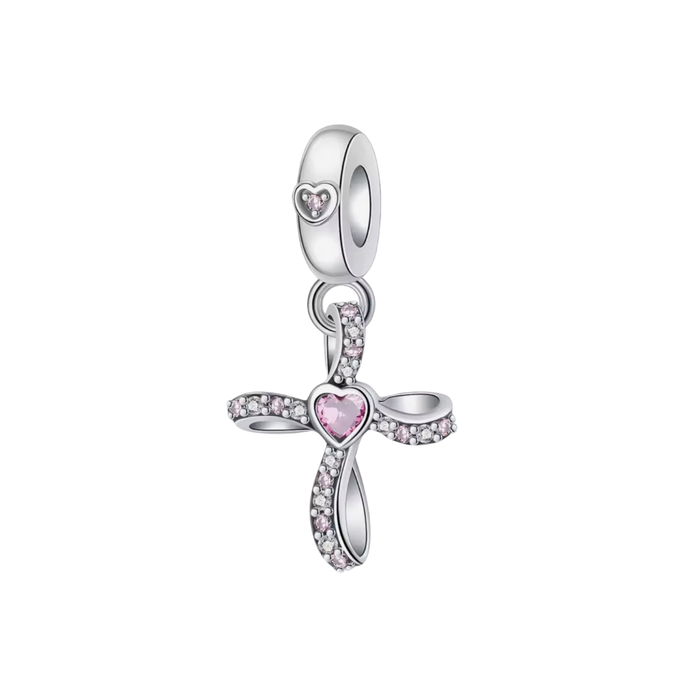 Pink Heart Cross Charm – “Rooted in Love”