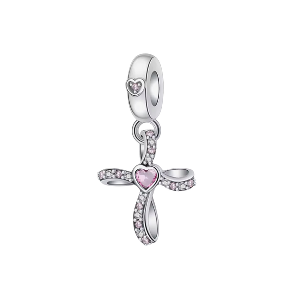 Pink Heart Cross Charm – “Rooted in Love”