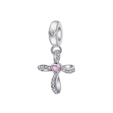 Pink Heart Cross Charm – “Rooted in Love”