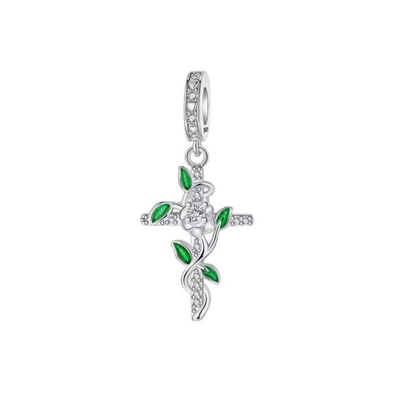 Green Vine Cross Charm – “He Makes All Things New”