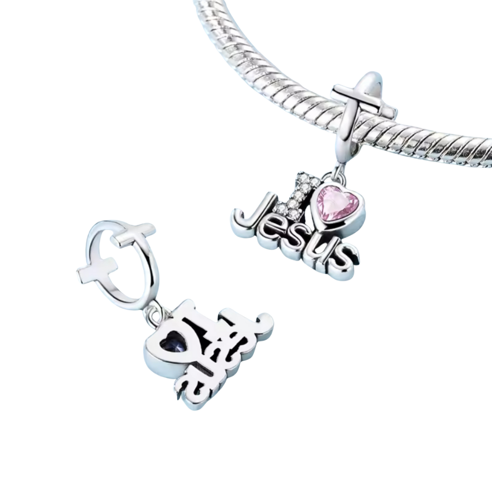 I Love Jesus Charm – Pink Heart & Cross Sterling Silver Dangle
